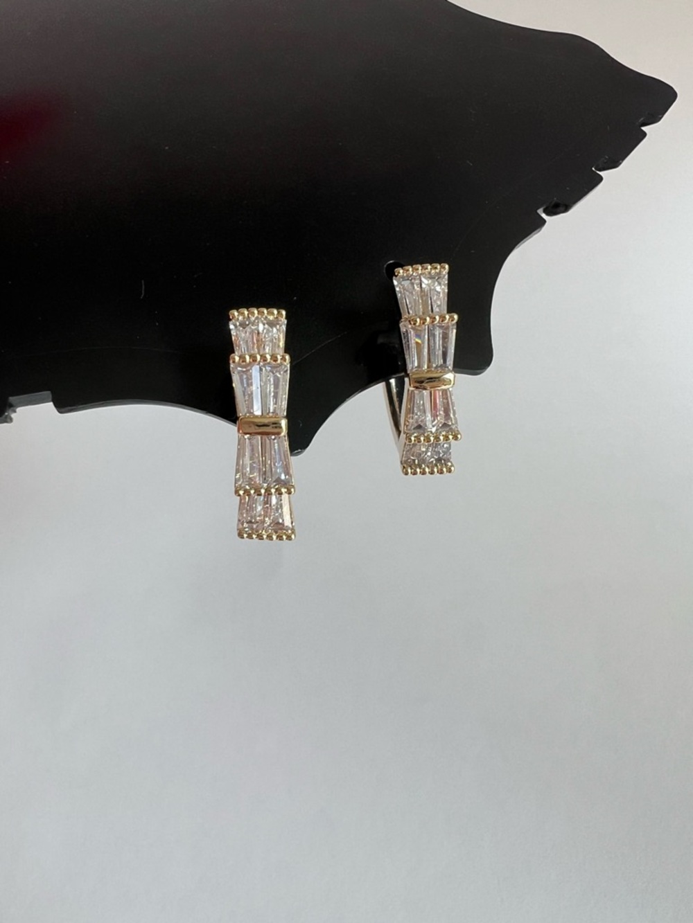 14k Gold Plated CZ Baguette Hoop Earrings - Women Jewelry